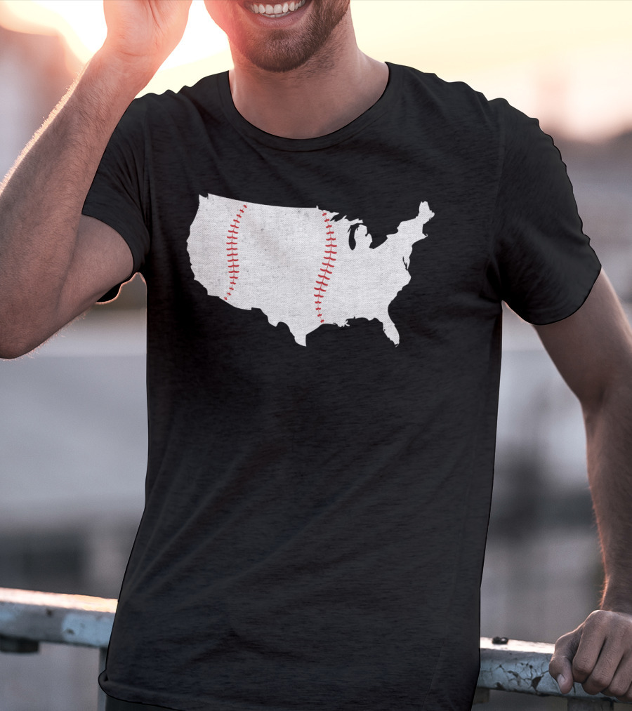 Baseball Is America's Pastime USA Map Stitch T-Shirt