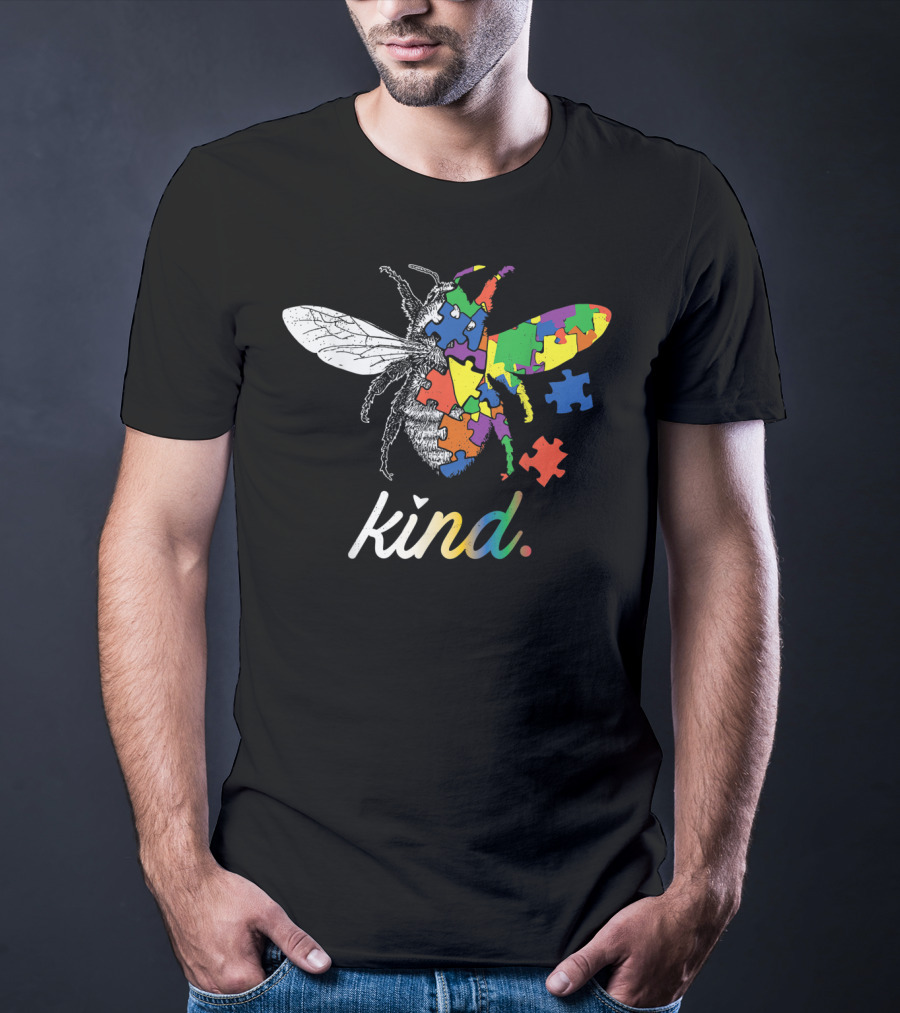 Bee Kind Multicolored Puzzle Autism Awareness T-Shirt