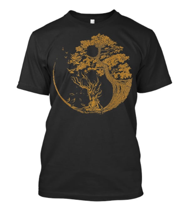 Bonsai Tree And Meditative Buddha Enclosed In Circular T-Shirt