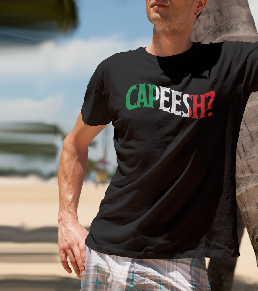 Capeesh Funny Italian Roots Proud Italia Italy Text In Italian Flag Colors T-Shirt