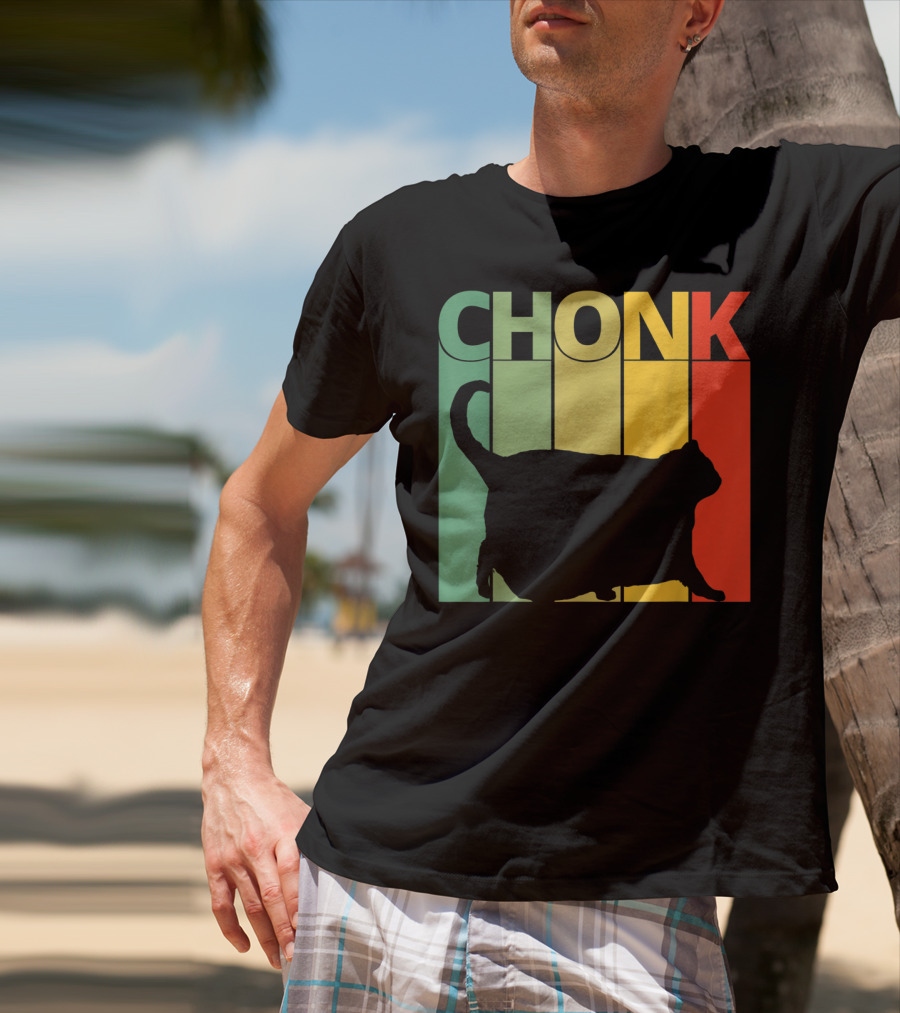 Chonk Cat Meme Funny Big Chungus Retro Stripes T-Shirt