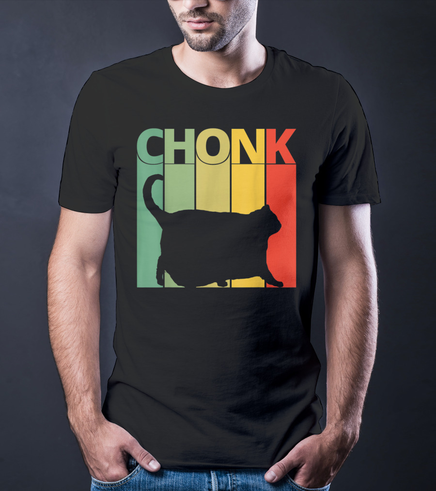 Chonk Cat Meme Funny Big Chungus Retro Stripes T-Shirt