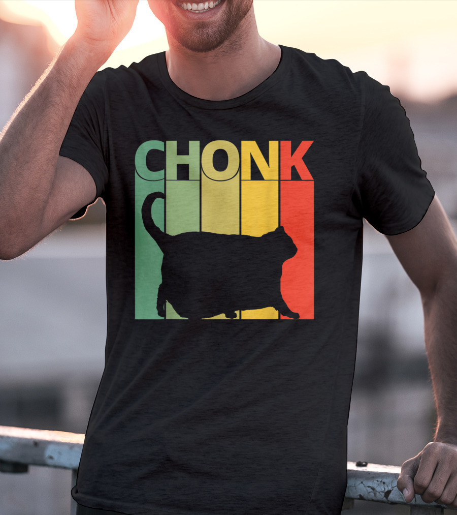 Chonk Cat Meme Funny Big Chungus Retro Stripes T-Shirt