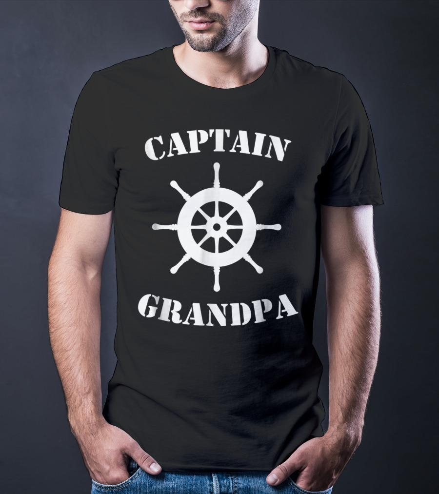 Captain Grandpa Ship Wheel Novelty Boat T-Shirt
