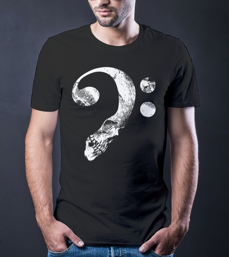 Cool Skull Bass Clef Musician Music Lover T-Shirt