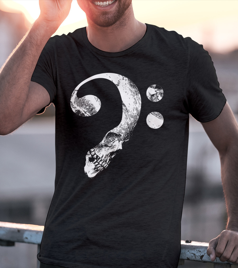 Cool Skull Bass Clef Musician Music Lover T-Shirt