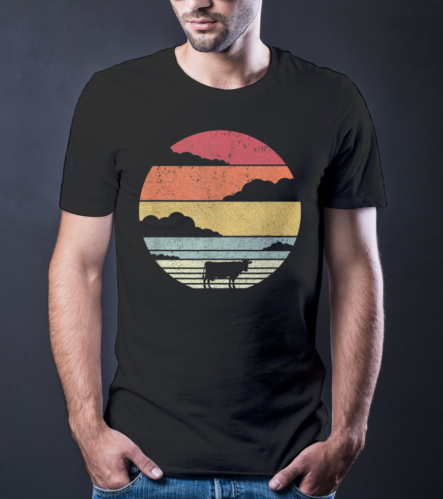 Cow Style Sunset Vintage Retro T-Shirt