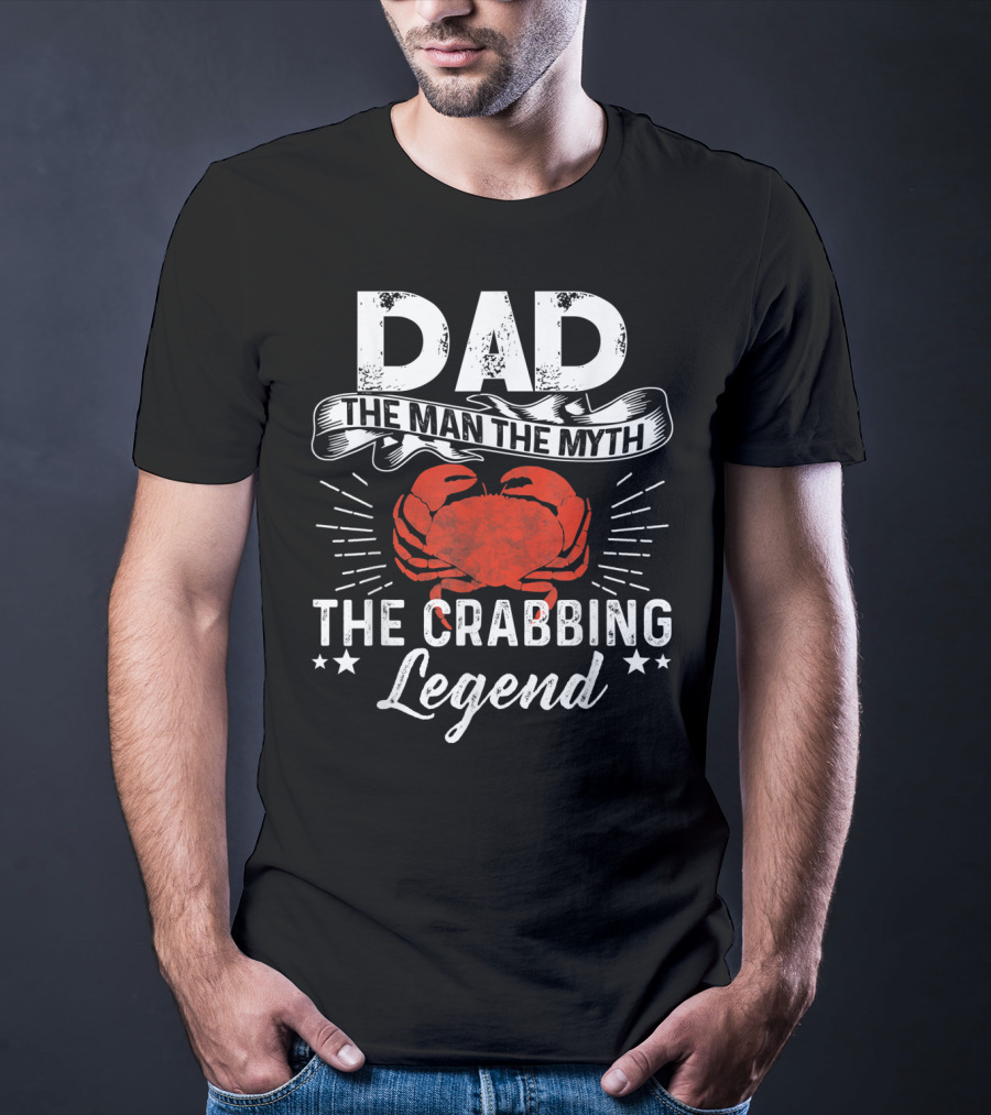 Dad The Man The Myth The Crabbing Legend Red Crab Stars Burst T-Shirt
