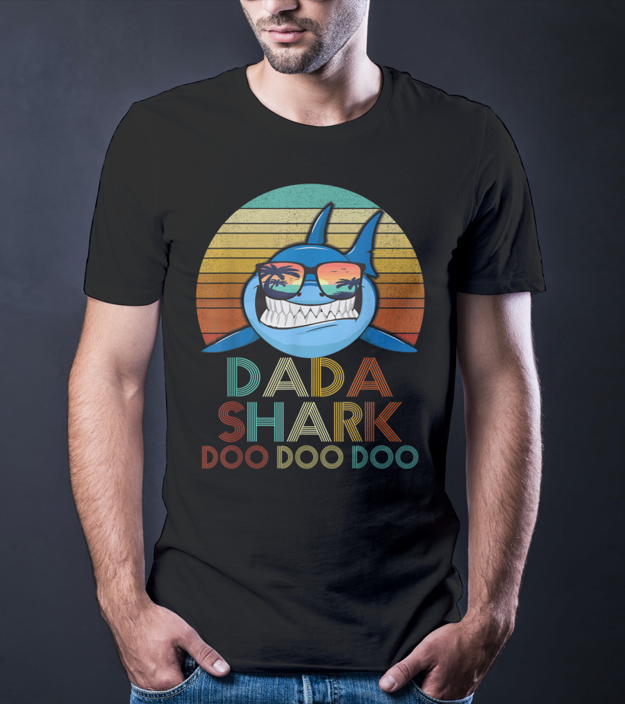 Dada Shark Doo Doo Doo Retro Sunglasses Sunset T-Shirt
