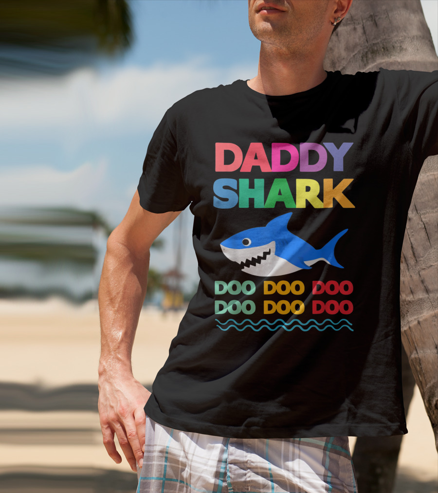 Daddy Shark Doo Doo Doo Baby Mommy Shark Funny Colorful Wave T-Shirt