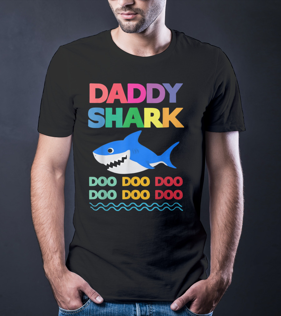Daddy Shark Doo Doo Doo Baby Mommy Shark Funny Colorful Wave T-Shirt