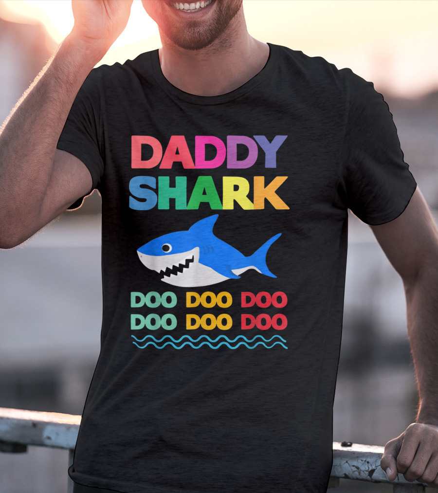 Daddy Shark Doo Doo Doo Baby Mommy Shark Funny Colorful Wave T-Shirt
