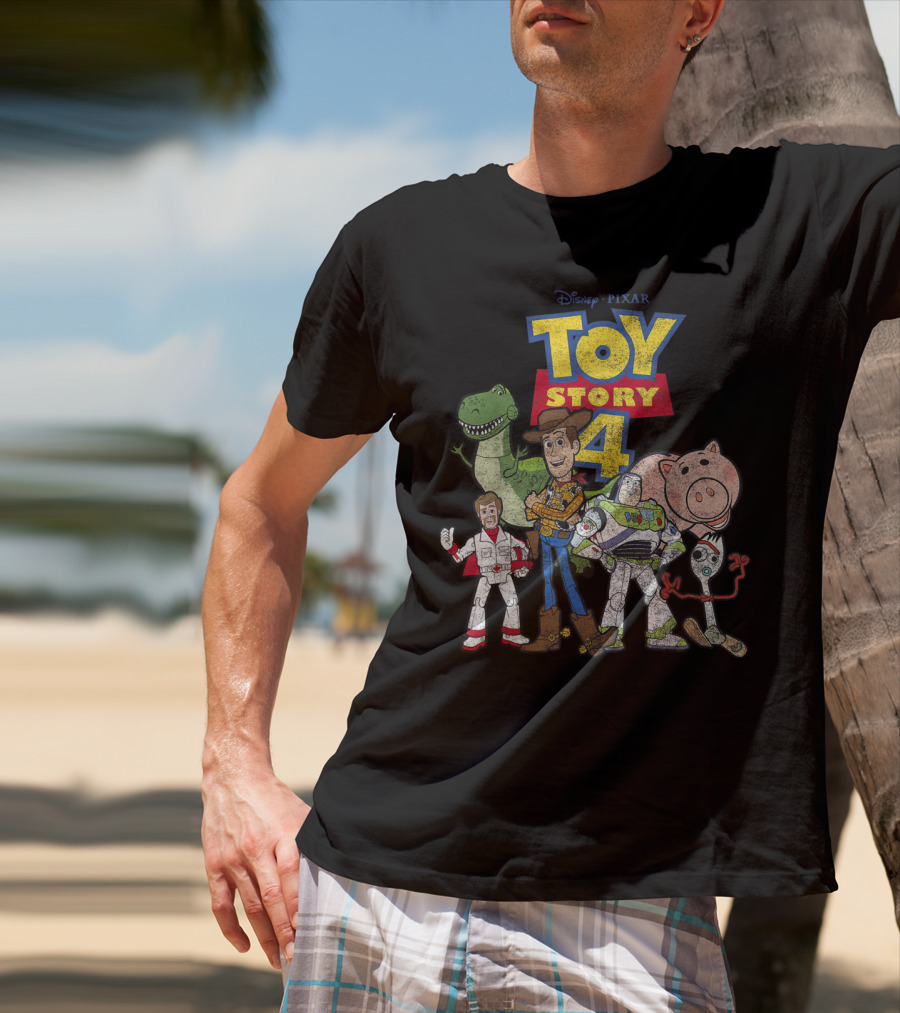 Disney Pixar Toy Story 4 Woody Buzz Rex Hamm Forky Duke Caboom T-Shirt
