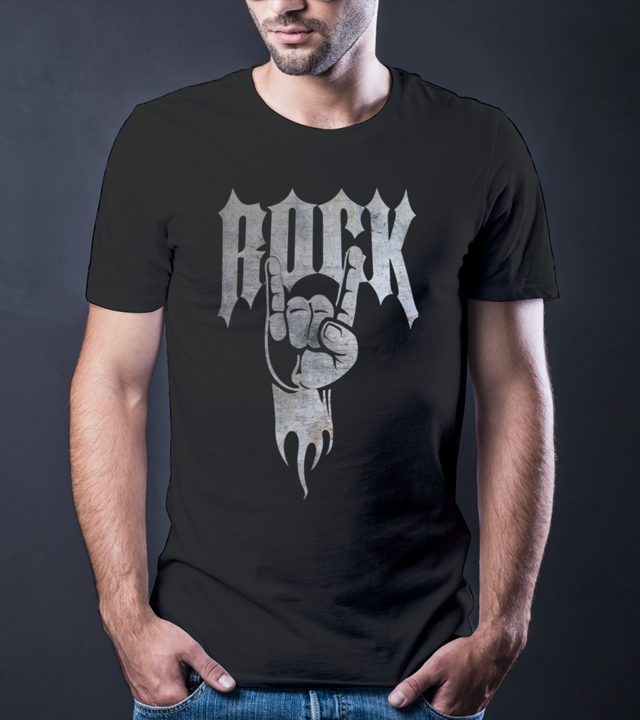 Distressed Metal Rock Hand Sign 80's T-Shirt