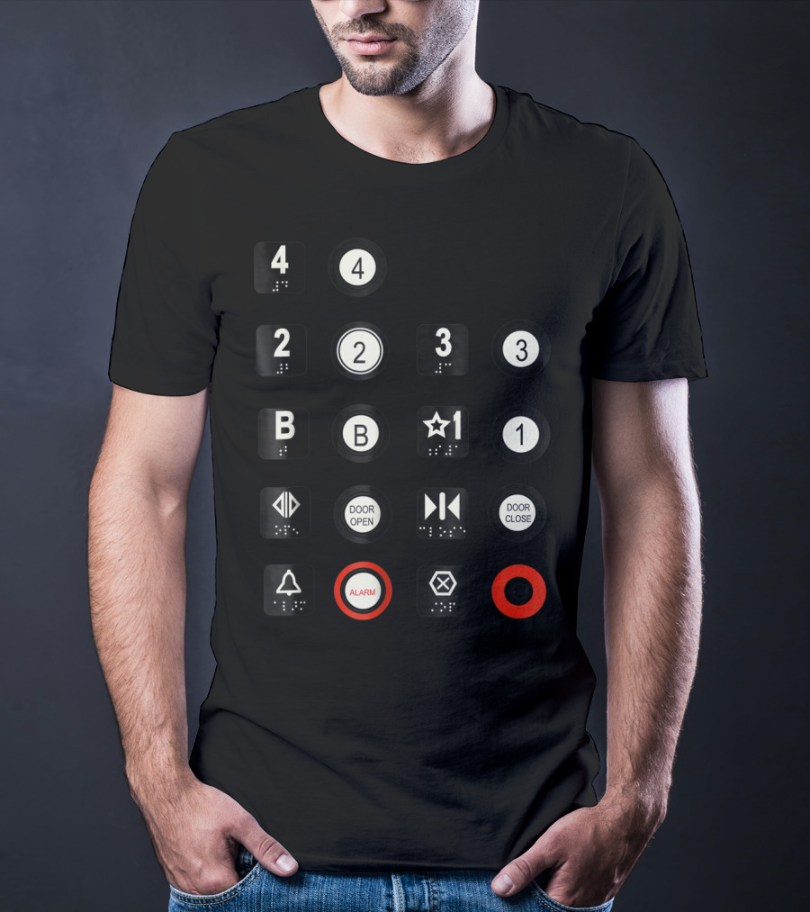 Elevator Buttons 4 3 2 B Star 1 Door Open Close Alarm T-Shirt