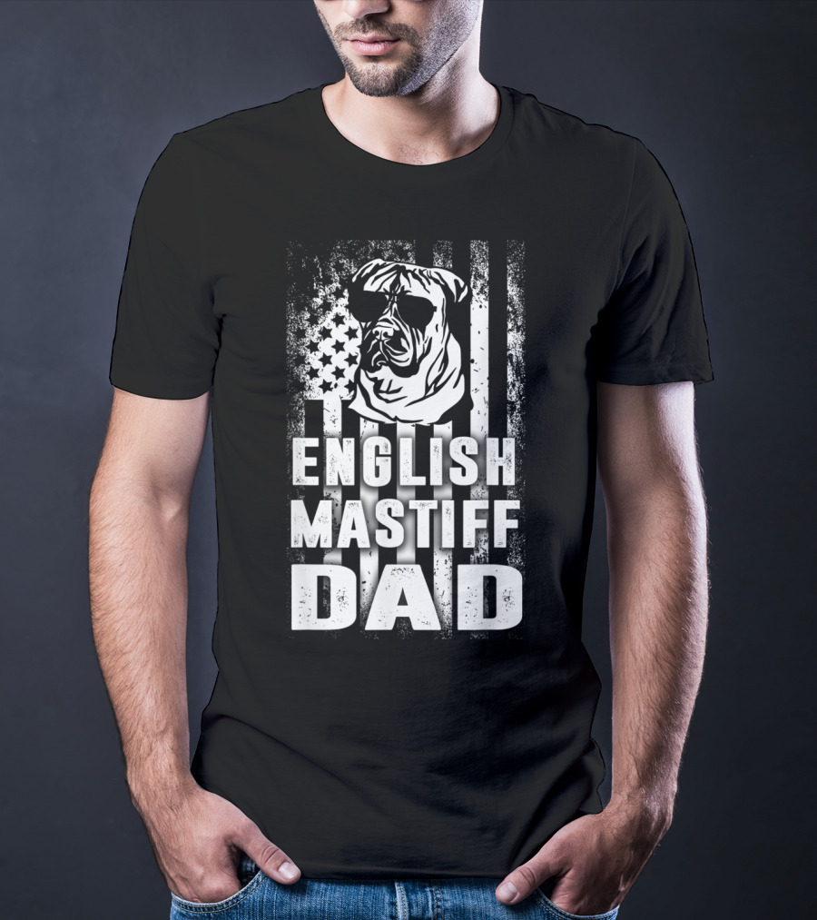 English Mastiff Dad Patriotic American Flag Shirt For Dog Lovers T-Shirt