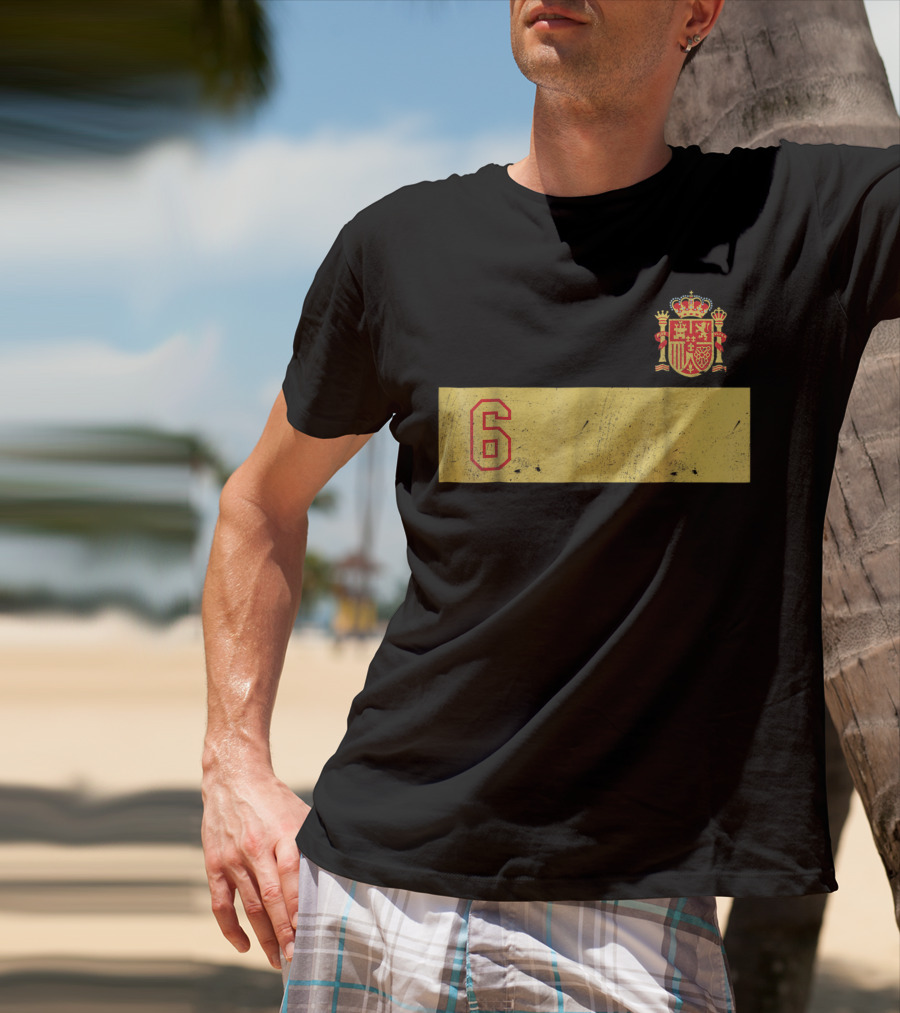 Espana Roja Futbol Camiseta Number 6 Crest T-Shirt