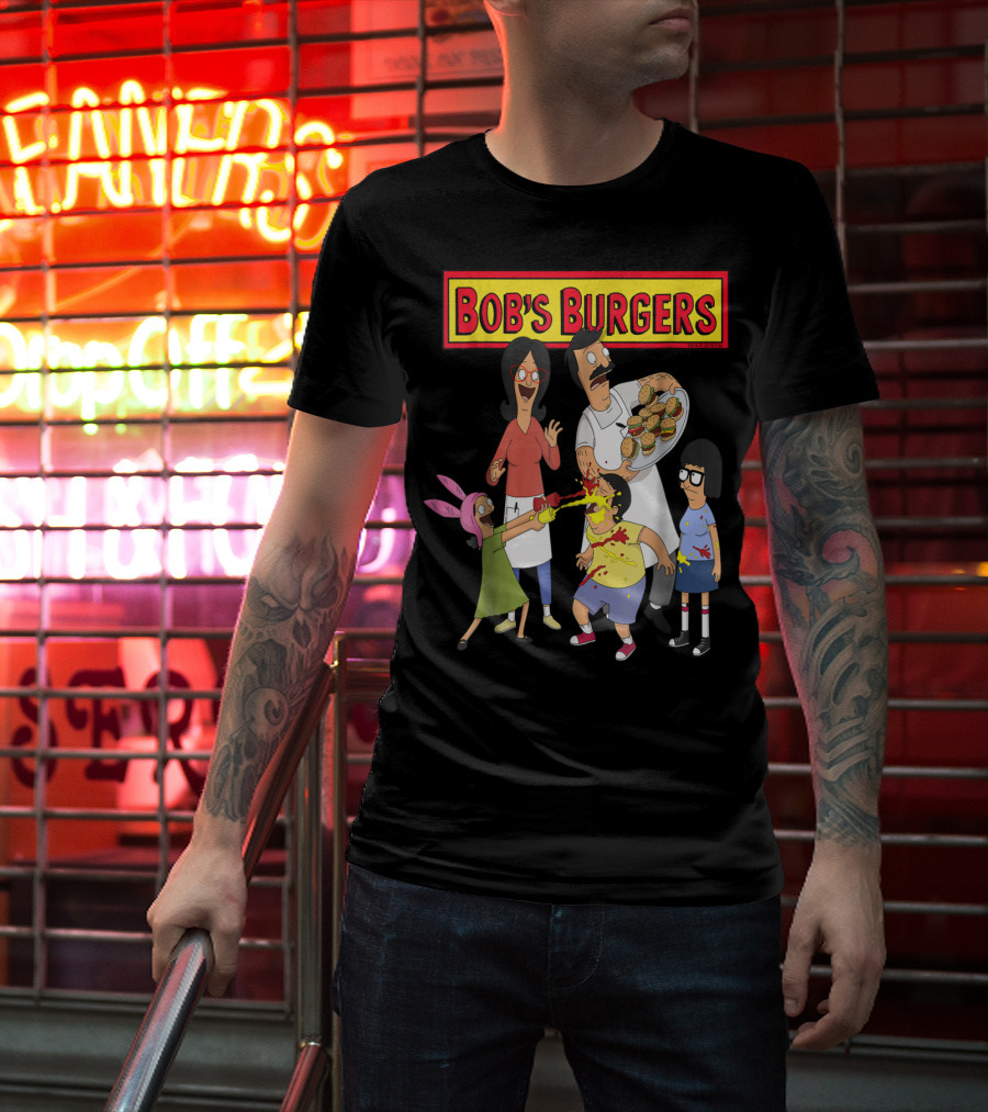 Bob's Burgers Family Fun Chaos With Burgers And Condiments T-Shirt