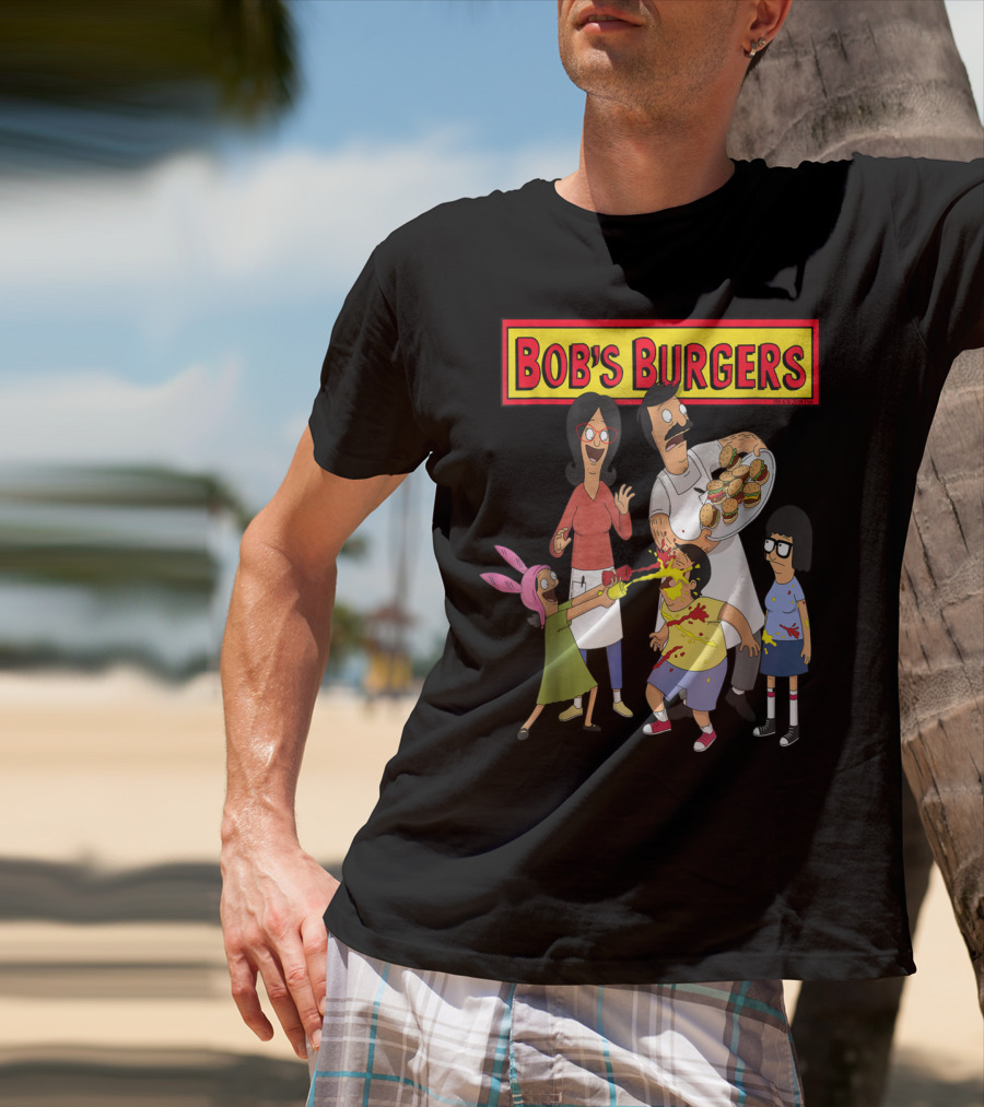 Bob's Burgers Family Fun Chaos With Burgers And Condiments T-Shirt