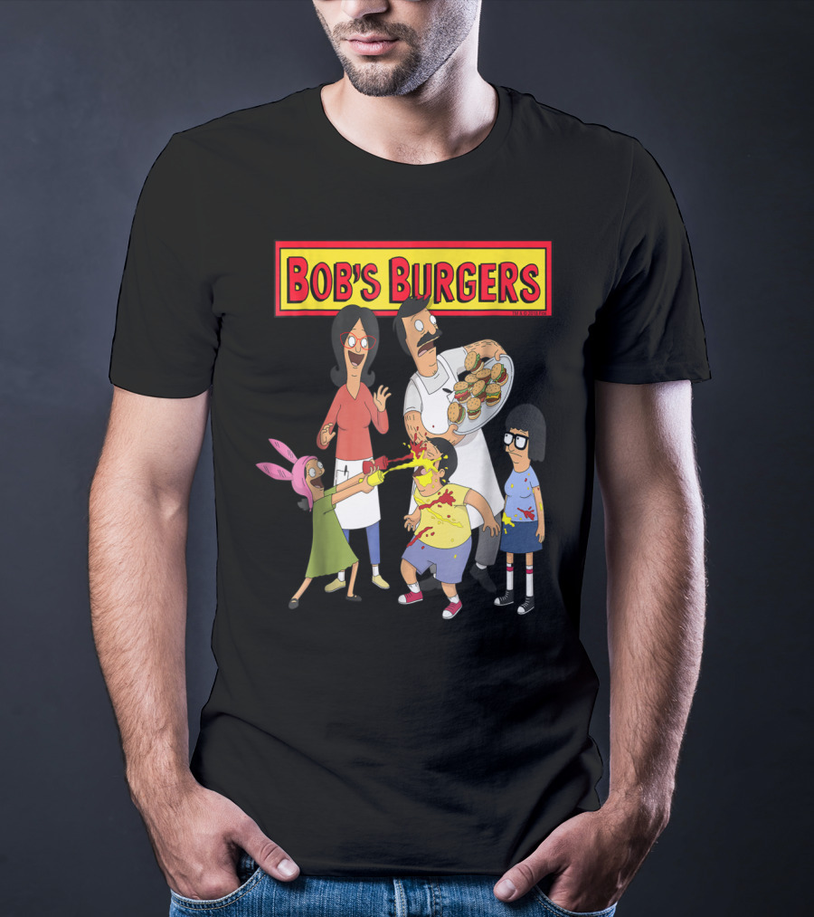 Bob's Burgers Family Fun Chaos With Burgers And Condiments T-Shirt