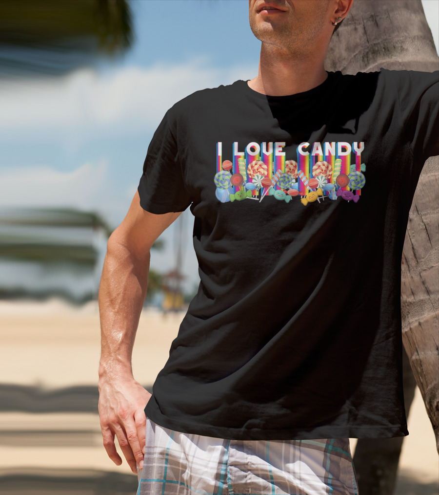 I Love Candy With Halloween Lollipops And Rainbow Candy Colors T-Shirt