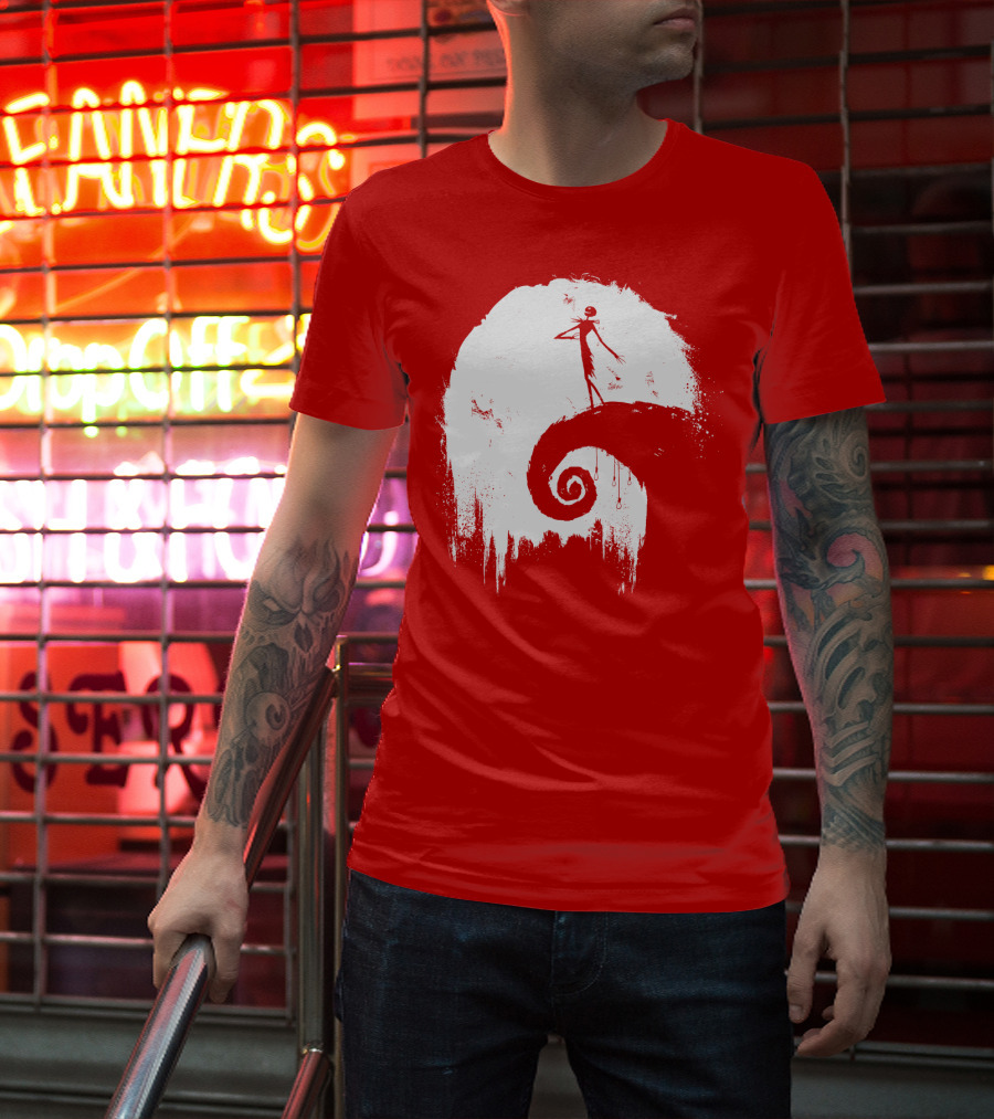 The Nightmare Before Christmas Spooky Red Hilltop Scene All Hallow's Eve T-Shirt