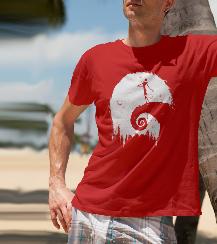 The Nightmare Before Christmas Spooky Red Hilltop Scene All Hallow's Eve T-Shirt