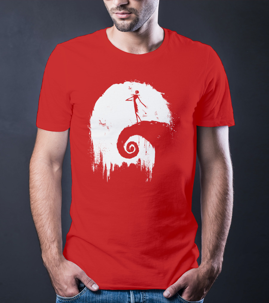The Nightmare Before Christmas Spooky Red Hilltop Scene All Hallow's Eve T-Shirt