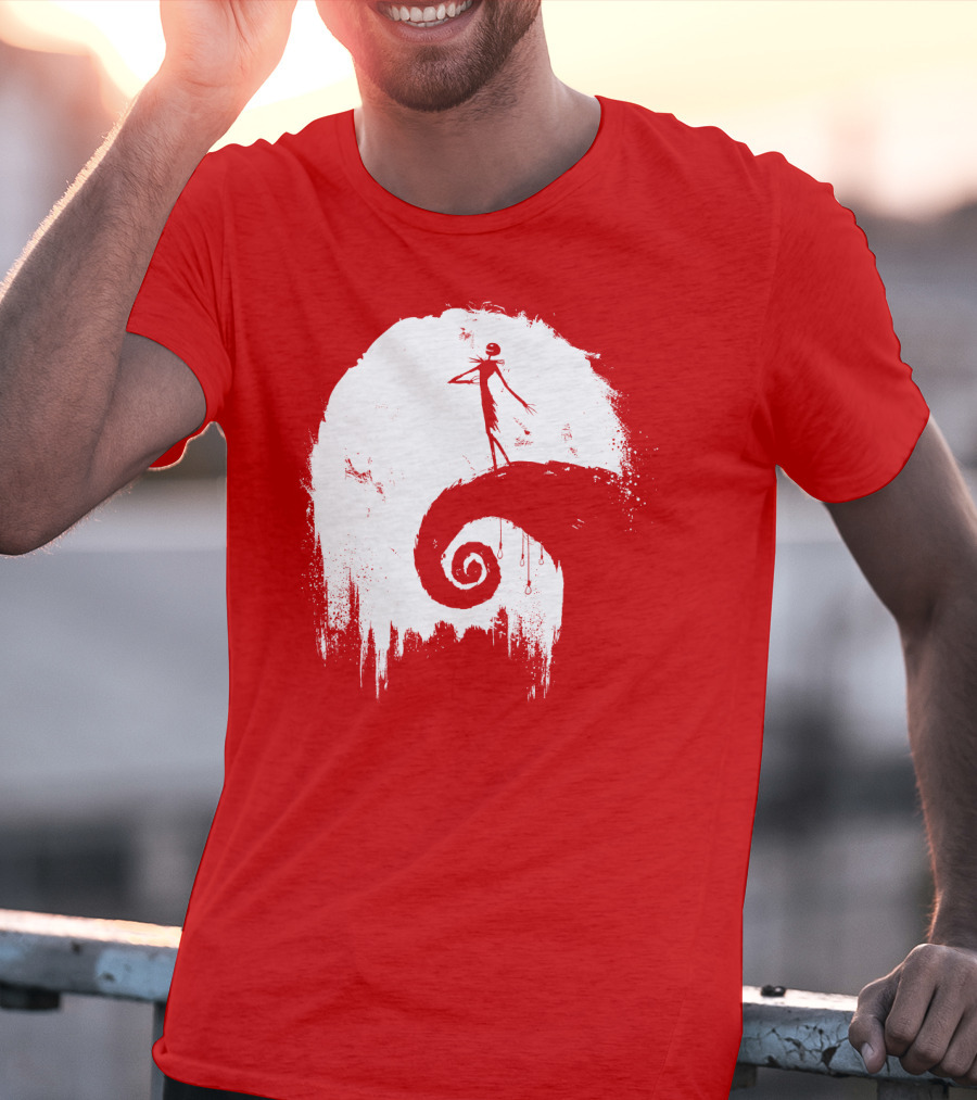 The Nightmare Before Christmas Spooky Red Hilltop Scene All Hallow's Eve T-Shirt