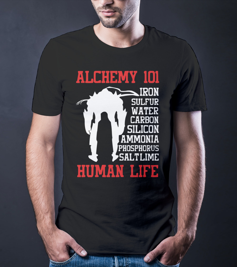Alchemy 101 Human Life Iron Sulfur Water Carbon Silicon Ammonia Phosphorus Salt Lime T-Shirt