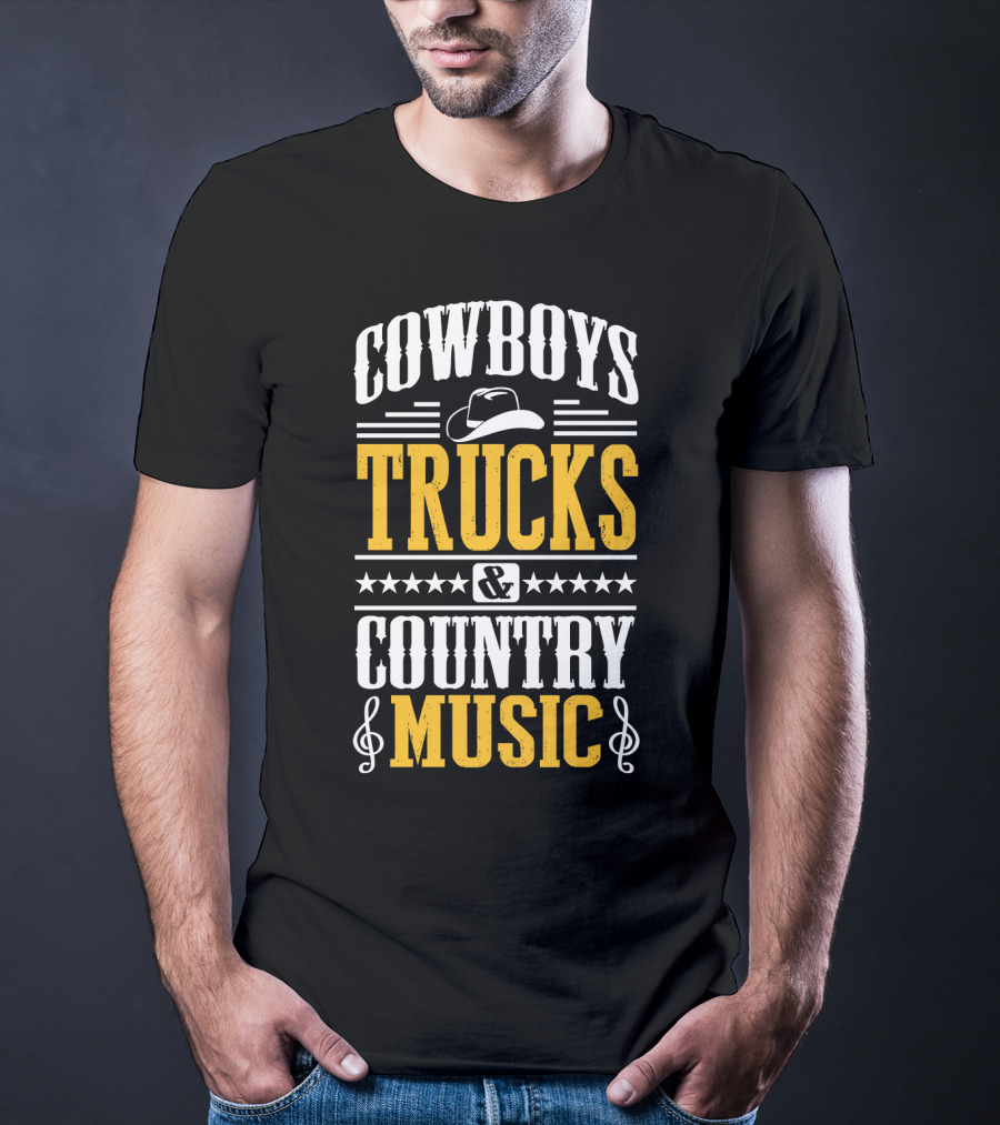 Cowboys Trucks And Country Music With Stars And Musical Notes T-Shirt