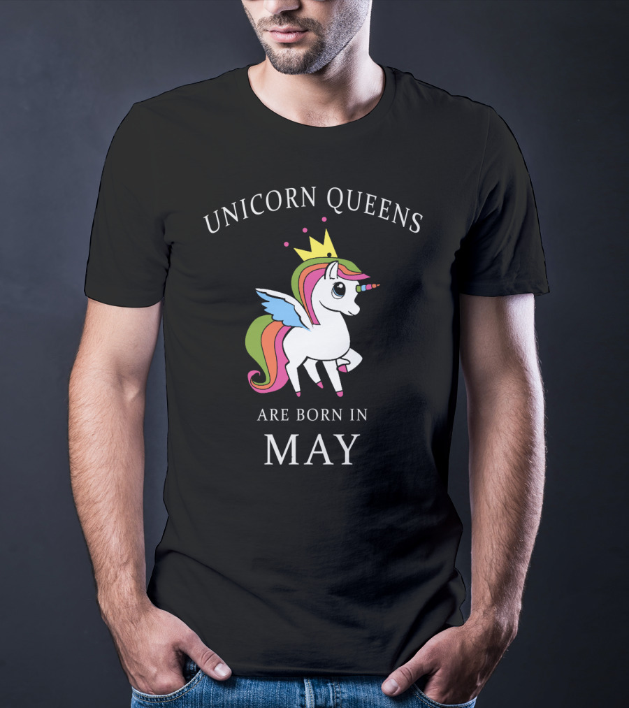 Unicorn Queens Are Born In May With Colorful Crown And Wings T-Shirt