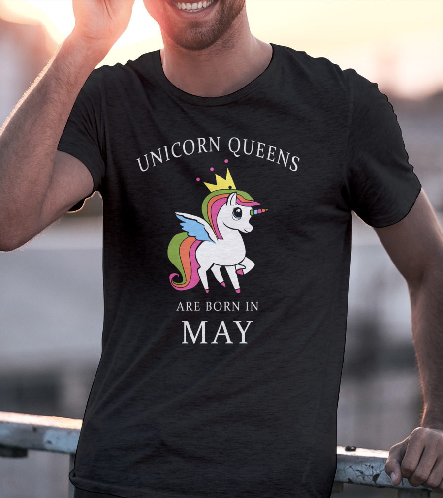 Unicorn Queens Are Born In May With Colorful Crown And Wings T-Shirt