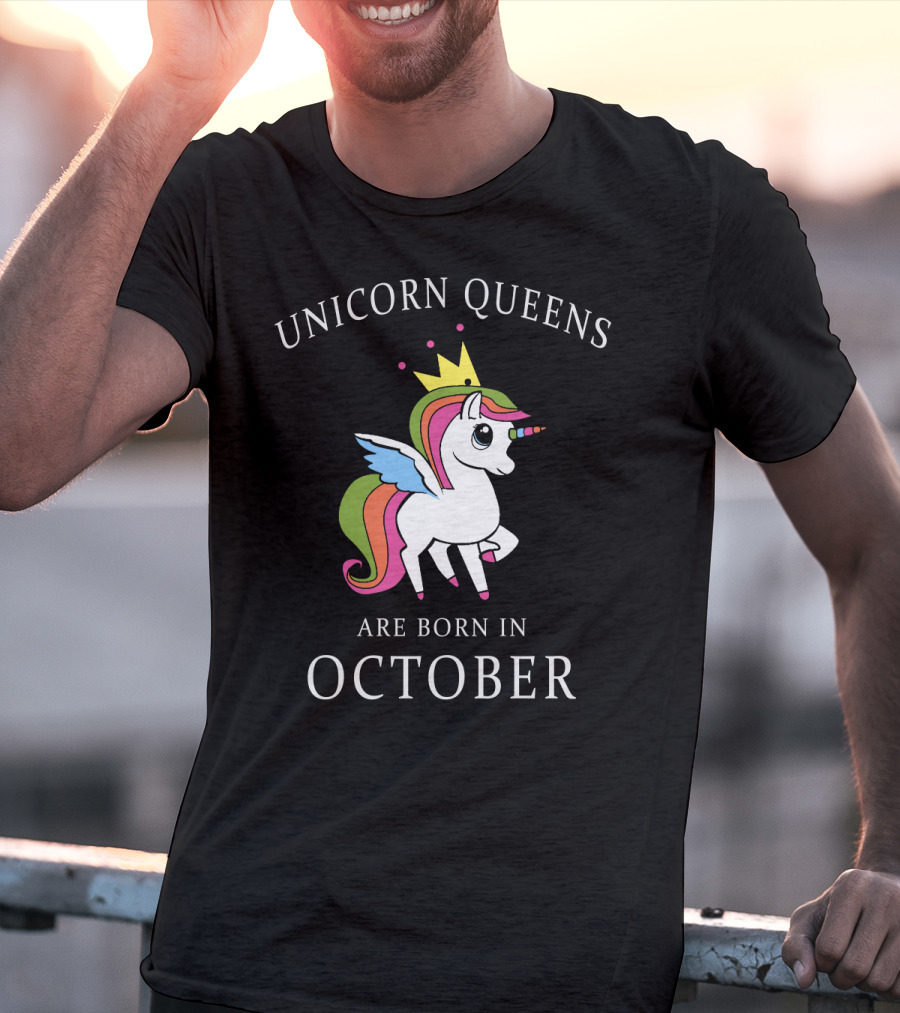 Unicorn Queens Are Born In October Colorful Crowned Pegasus T-Shirt