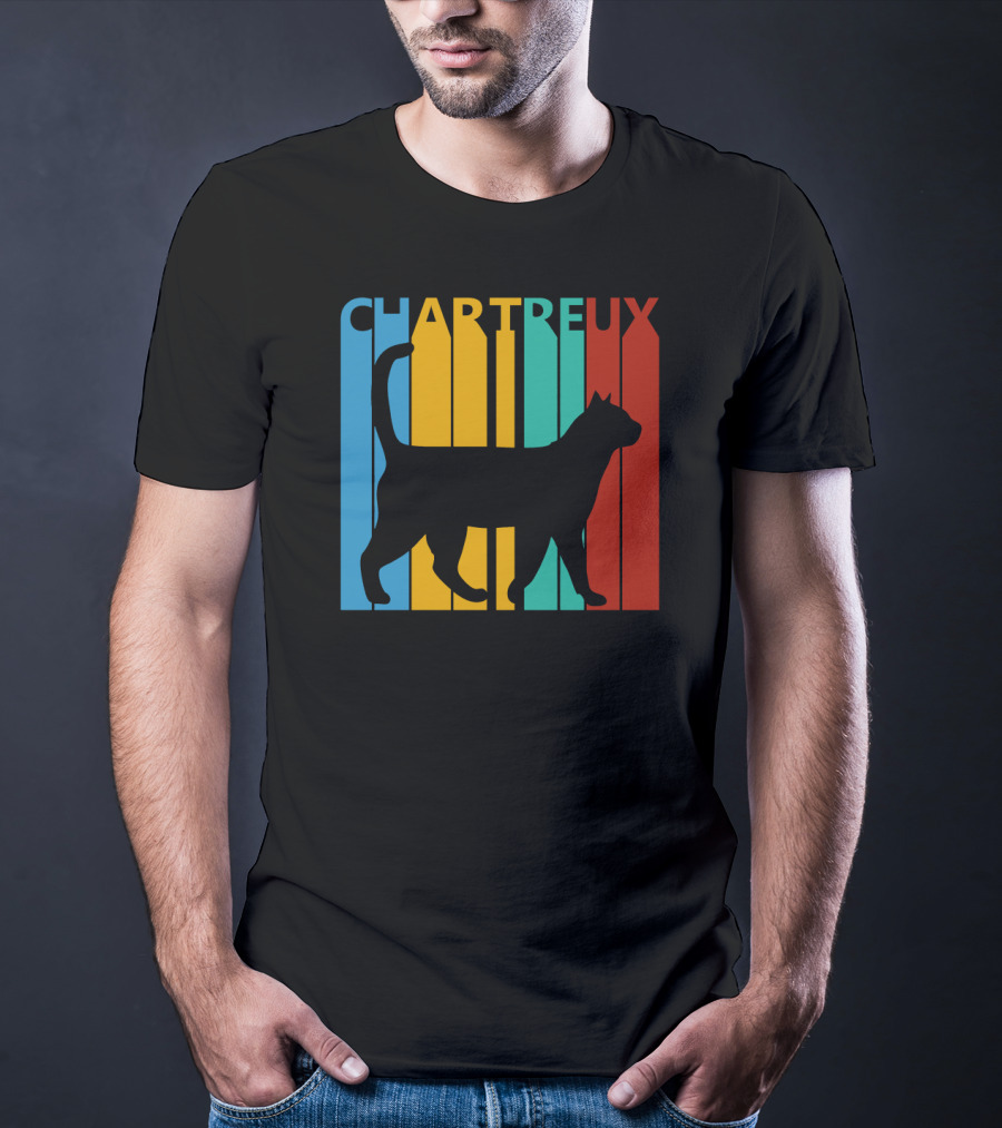 CHARTREUX Cat Silhouette Color Stripes T-Shirt