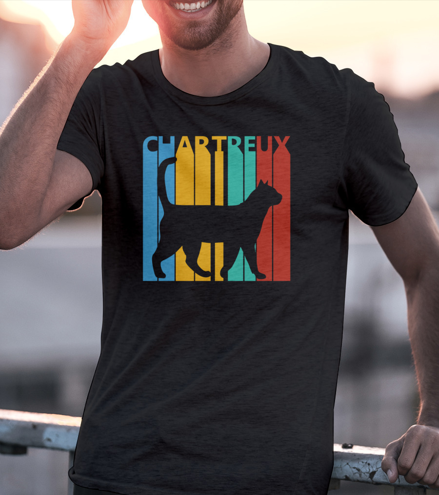 CHARTREUX Cat Silhouette Color Stripes T-Shirt