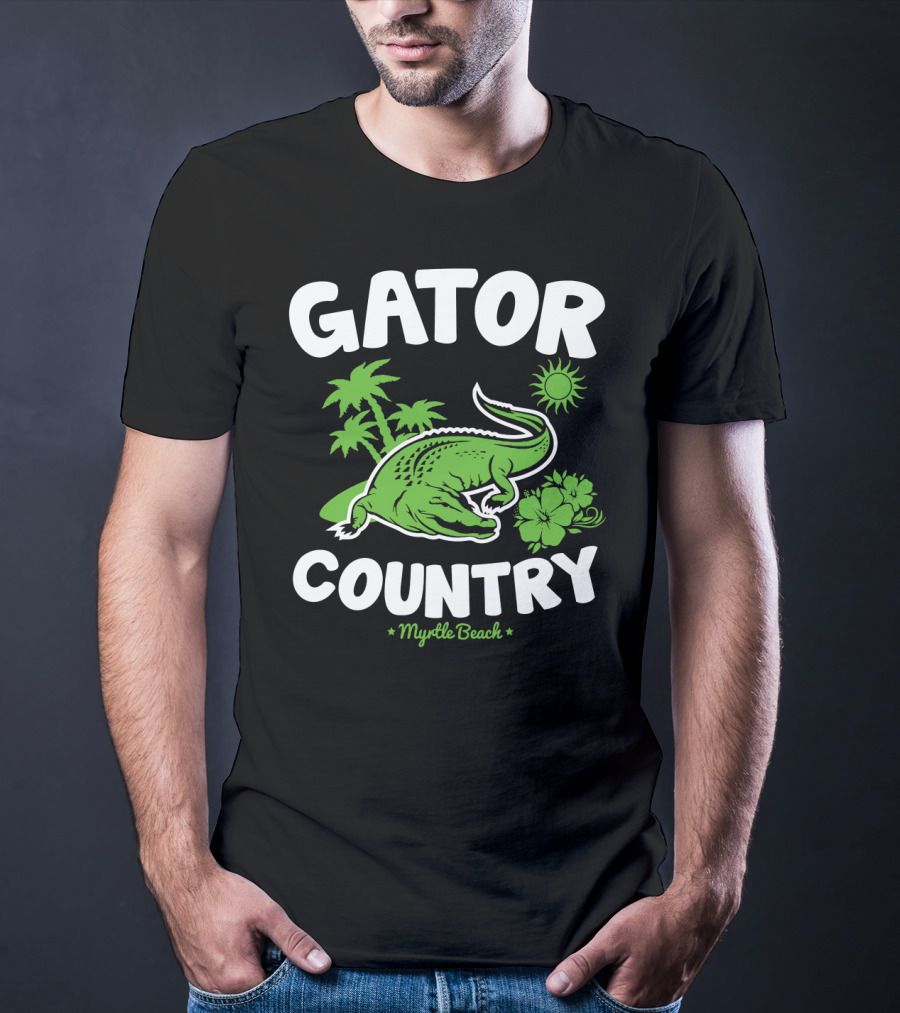 Gator Country Myrtle Beach South Carolina Palm Trees Sun Hibiscus T-Shirt