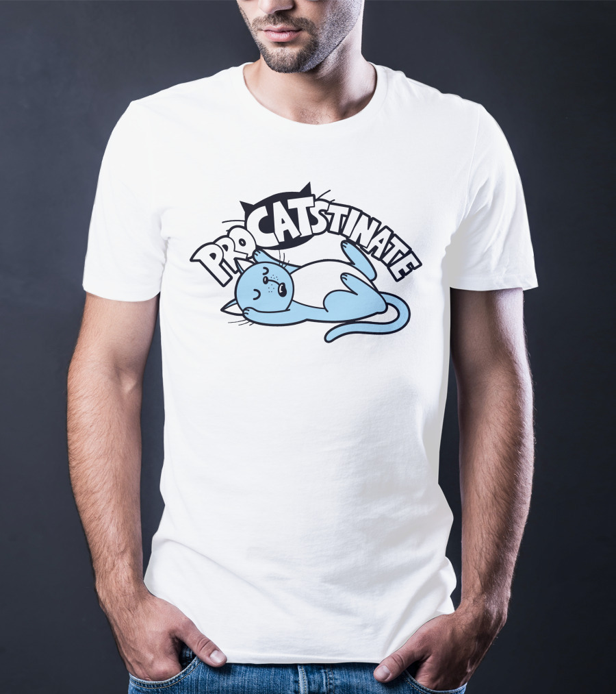 Procatstinate Lazy Blue Cat Relaxation T-Shirt