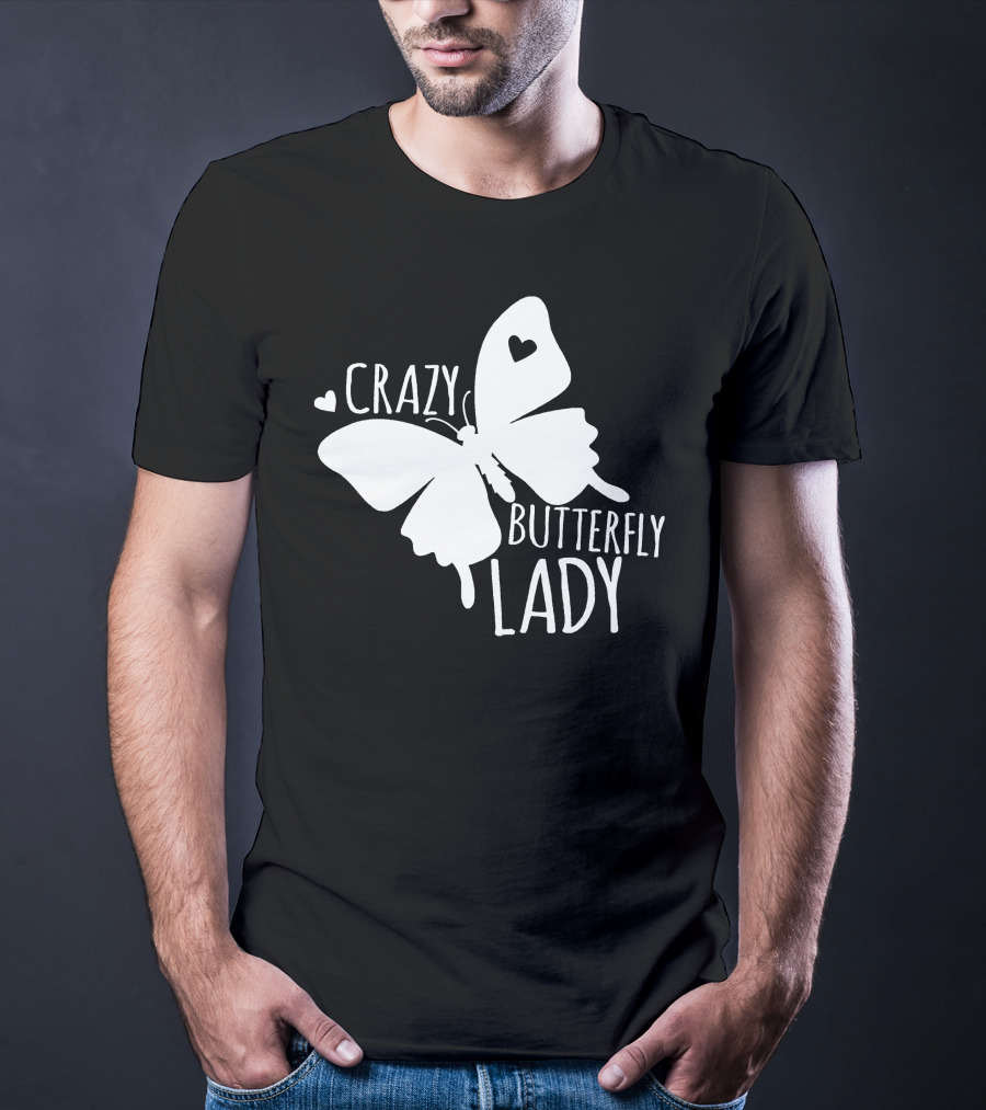 CRAZY BUTTERFLY LADY Heart Motif T-Shirt