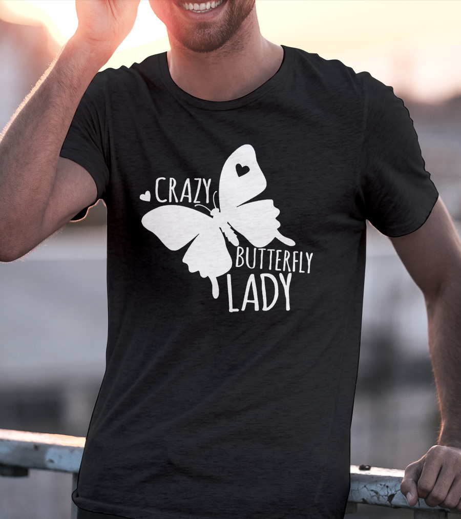 CRAZY BUTTERFLY LADY Heart Motif T-Shirt