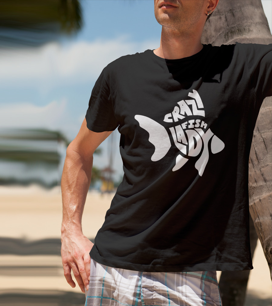 Crazy Fish Lady Text In Fish Shape T-Shirt