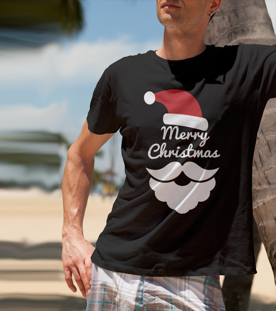 Merry Christmas Santa Hat And Beard T-Shirt