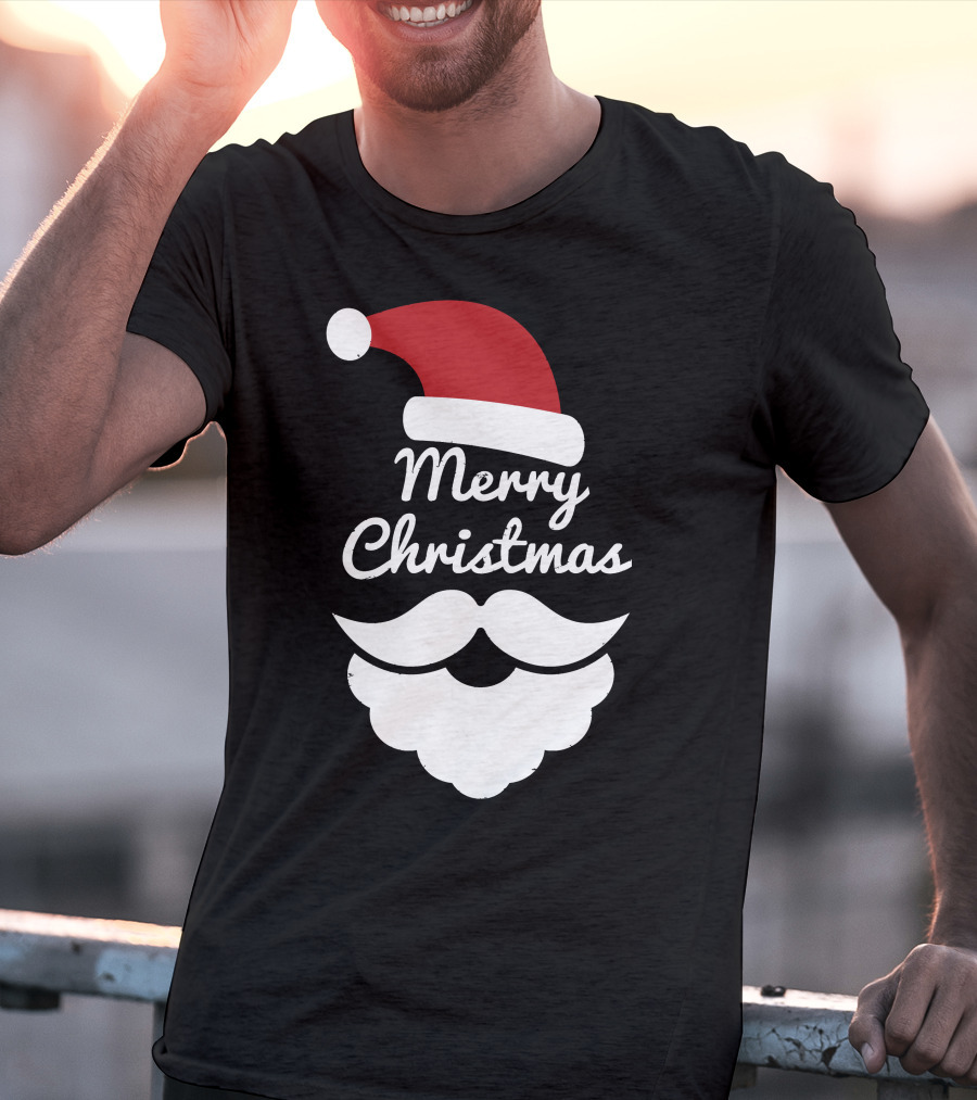 Merry Christmas Santa Hat And Beard T-Shirt