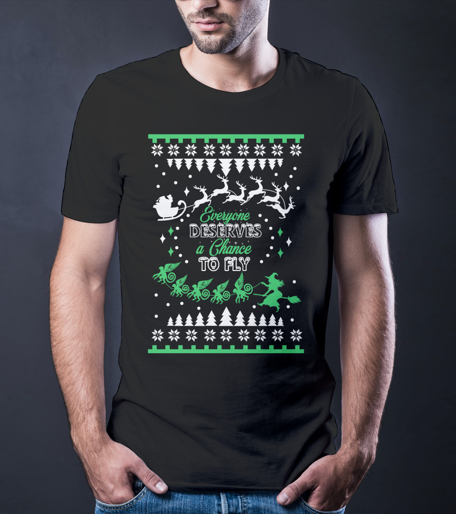 Everyone Deserves A Chance To Fly Wicked Christmas Wizard Santa Sleigh T-Shirt