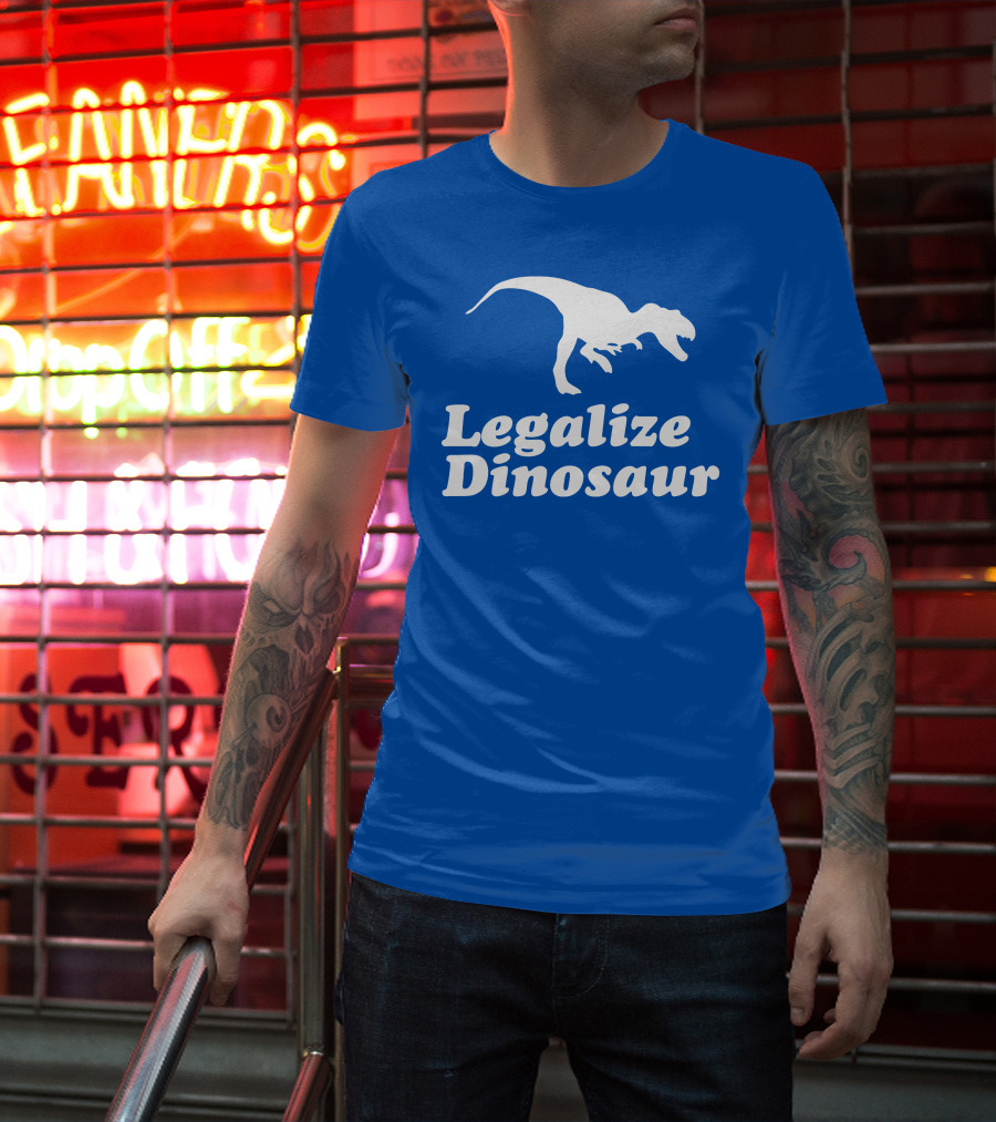 Legalize Dinosaur T-Rex Silhouette On Blue T-Shirt