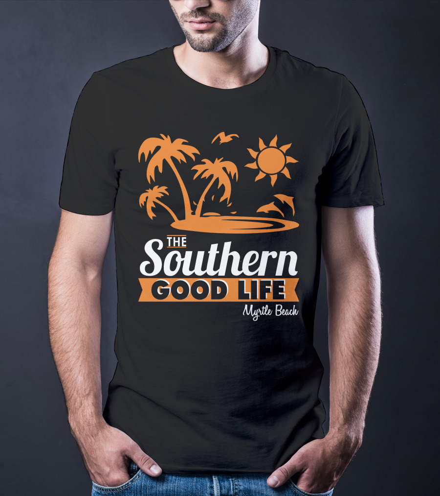 Myrtle Beach Southern Good Life Palm Trees Sun And Seagulls T-Shirt