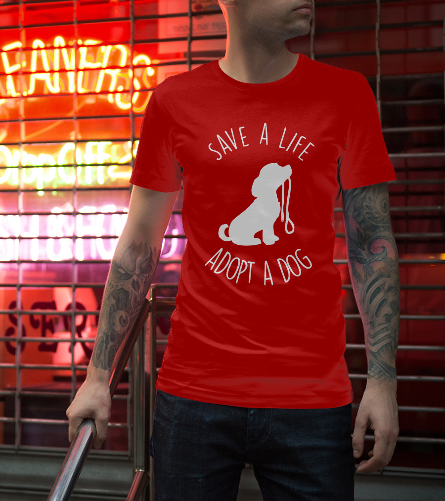 Save A Life Adopt A Dog Silhouette With Leash T-Shirt