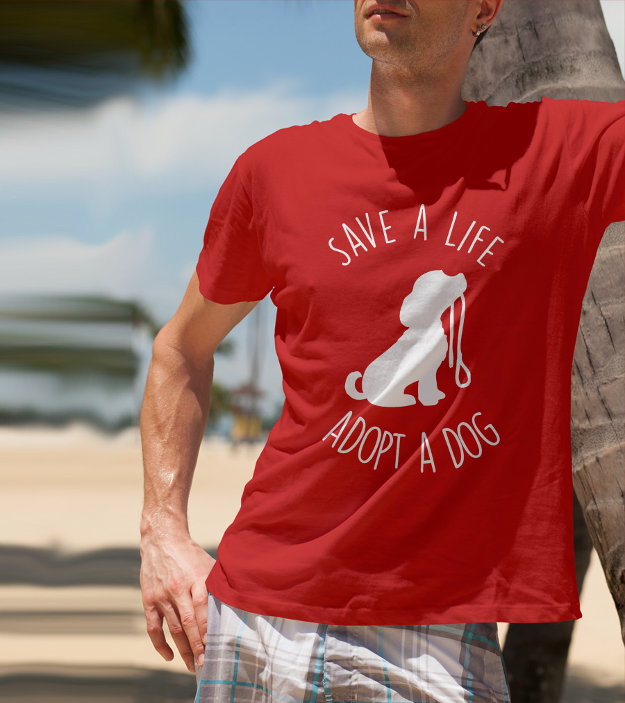 Save A Life Adopt A Dog Silhouette With Leash T-Shirt