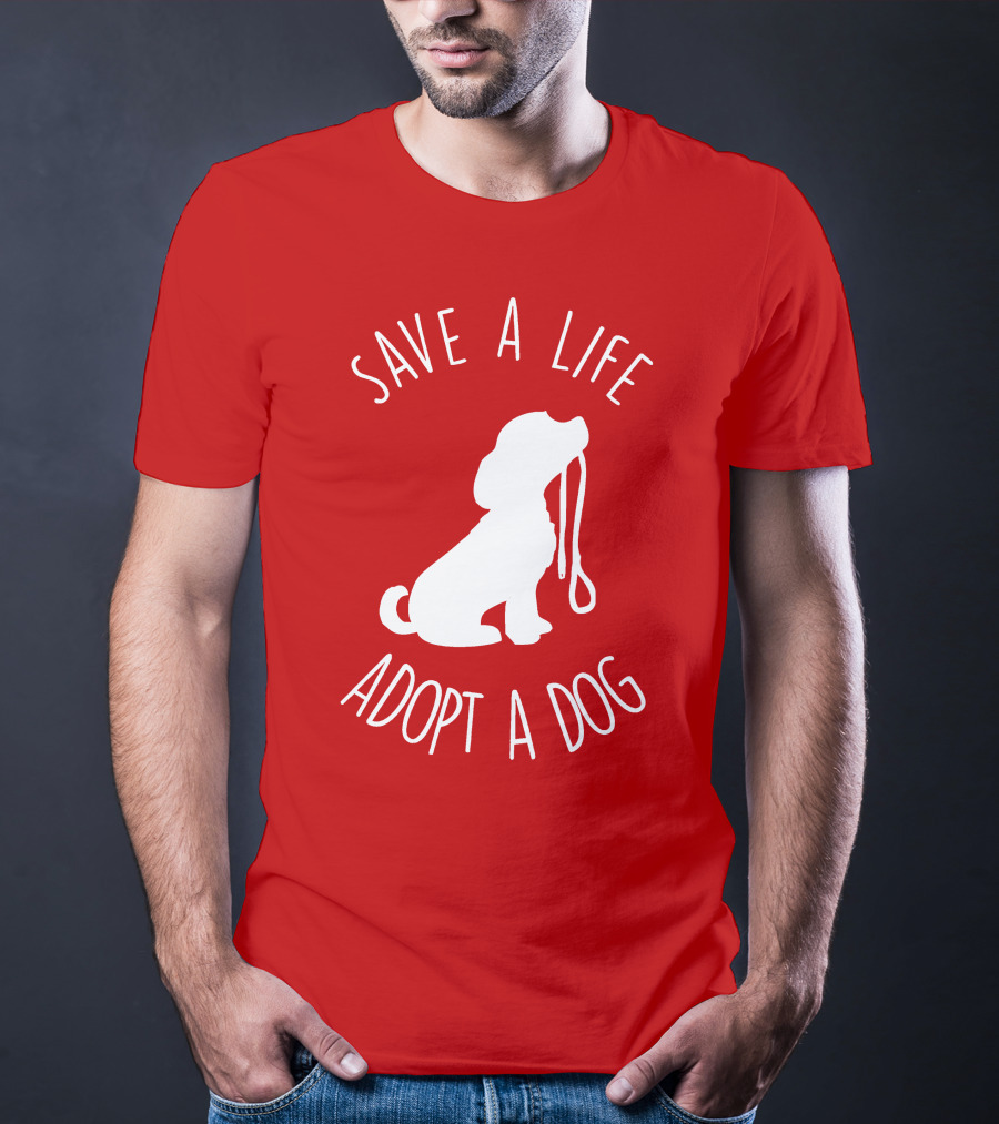 Save A Life Adopt A Dog Silhouette With Leash T-Shirt