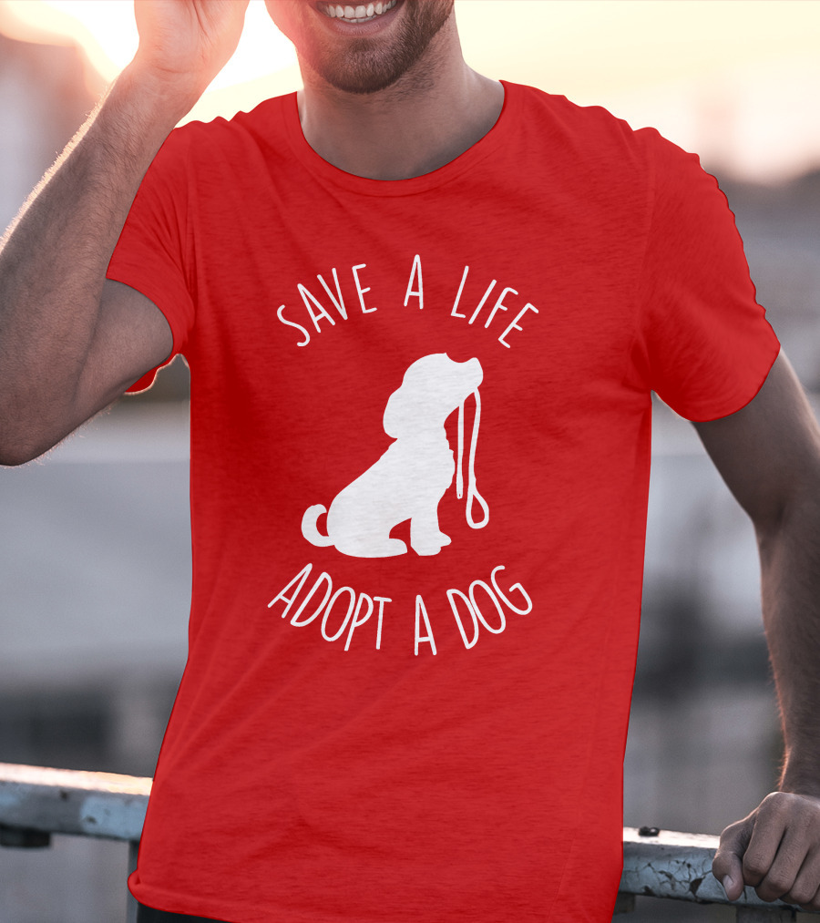 Save A Life Adopt A Dog Silhouette With Leash T-Shirt